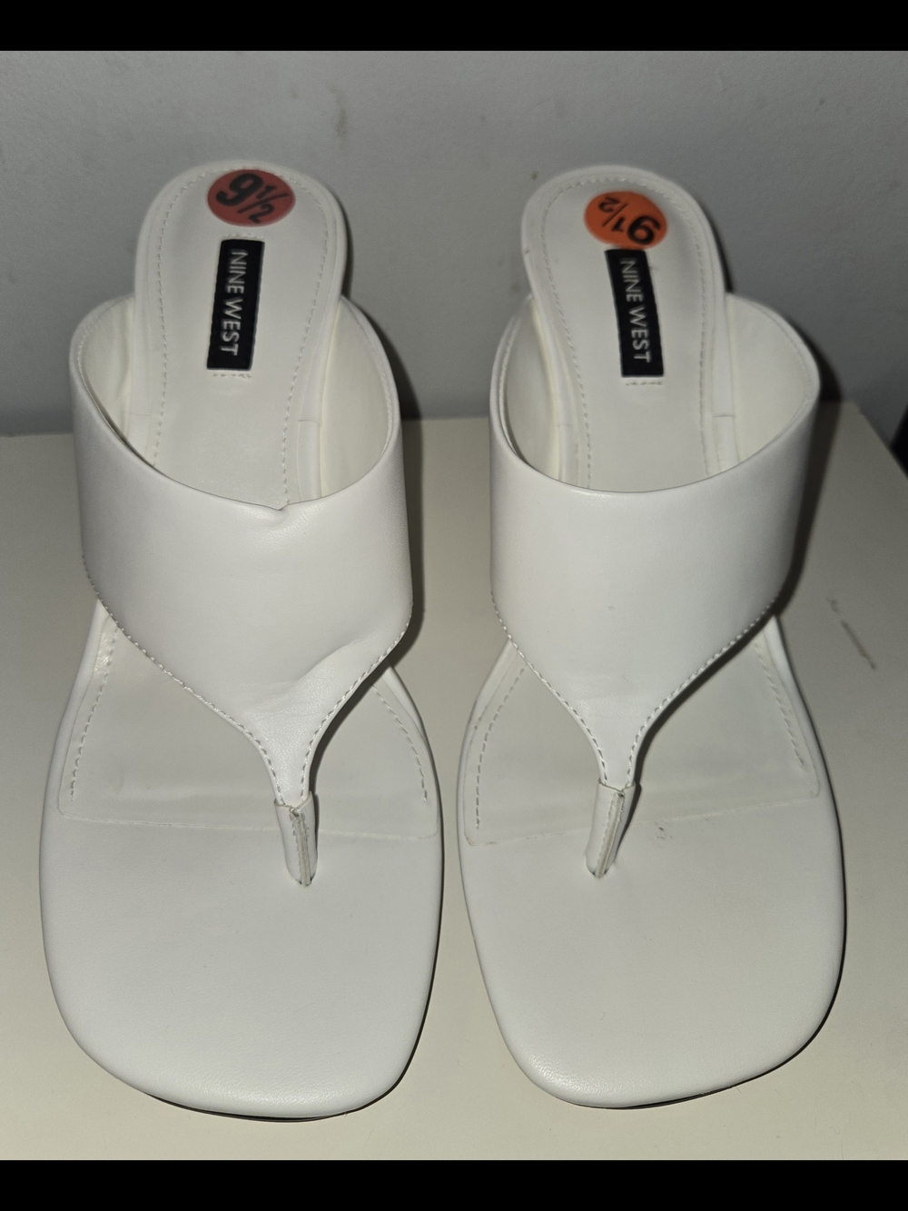 Nine West White Slip-On Thong Wedges With Gold Accents